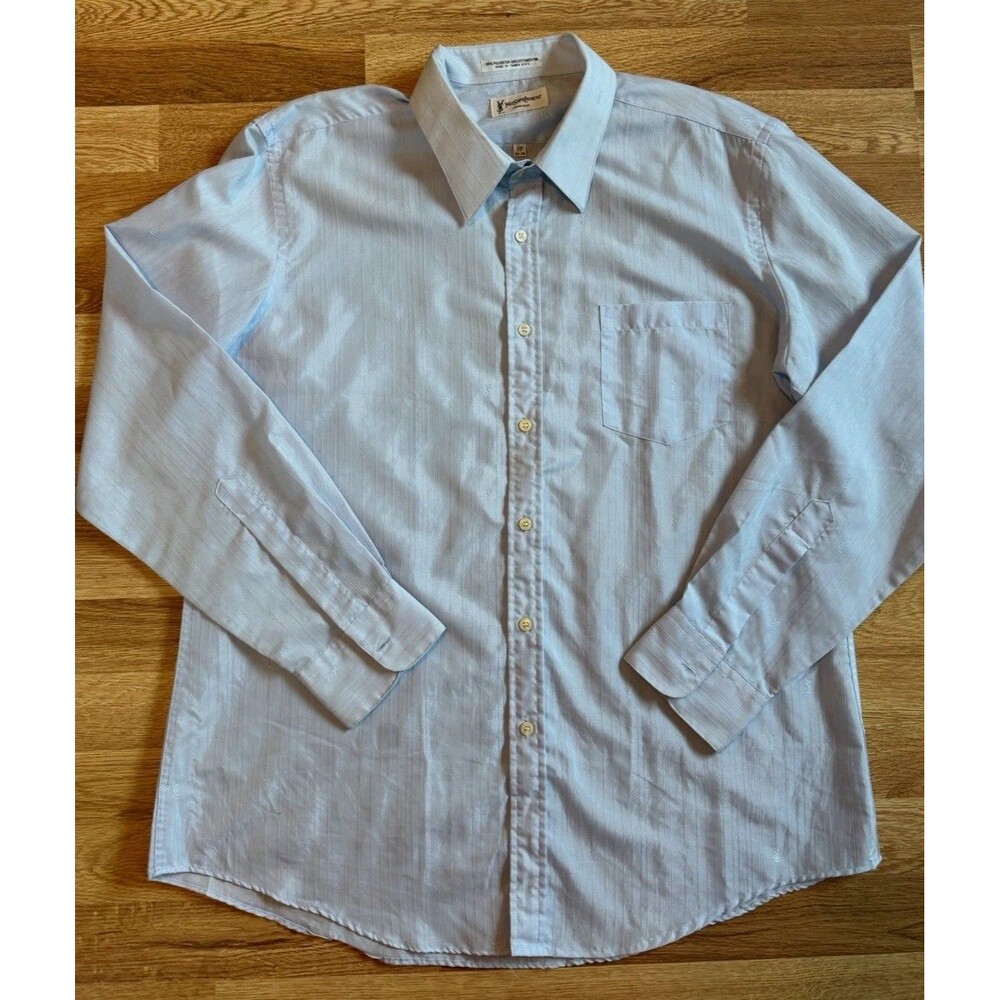 Yves Saint Laurent Mens Light Blue Striped Long Sleeve Dress Shirt 17 34/35 Vtg